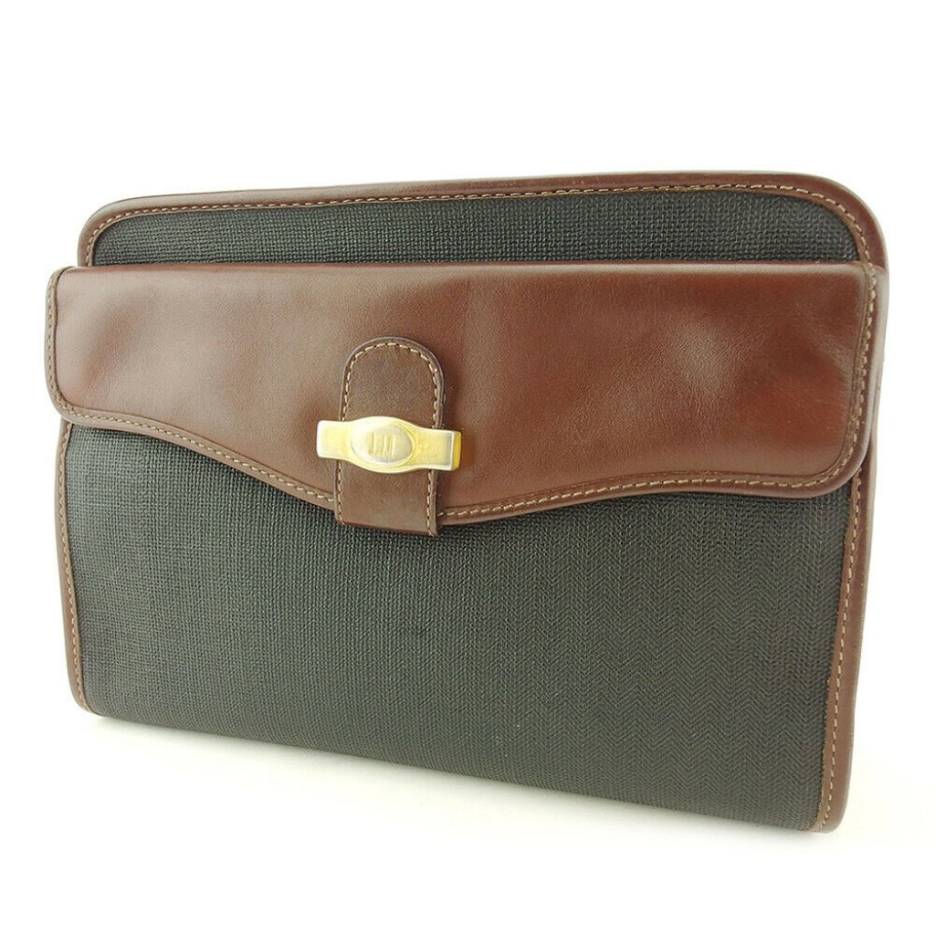 Dunhill Clutch Bag Herringbone Pvc ~ Leather Auth Used T17109